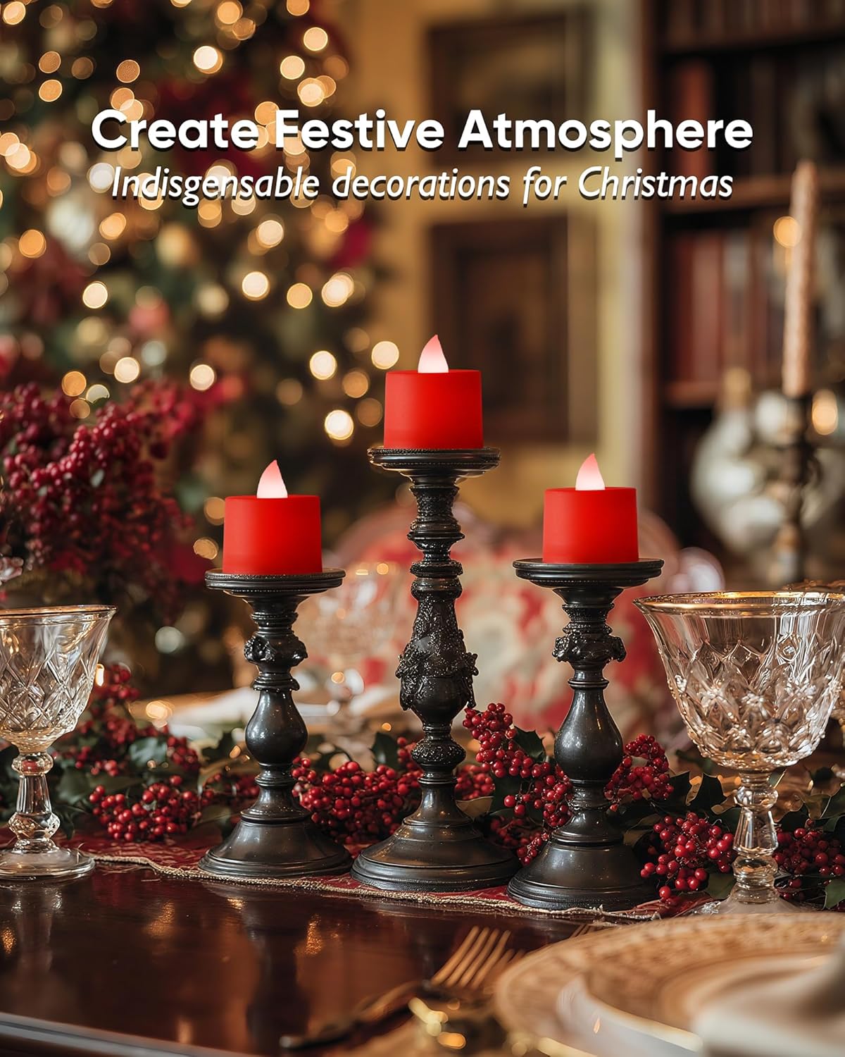 Amagic 24 Pack Red LED Tea Lights, Flameless Votive Candles Battery Operated, Electric Fake Colored