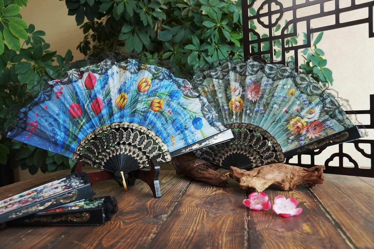 HUNANBANG 4 Pieces Folding Hand Fans Church Wedding Gift, Party Favors, DIY Decoration Gift Size9