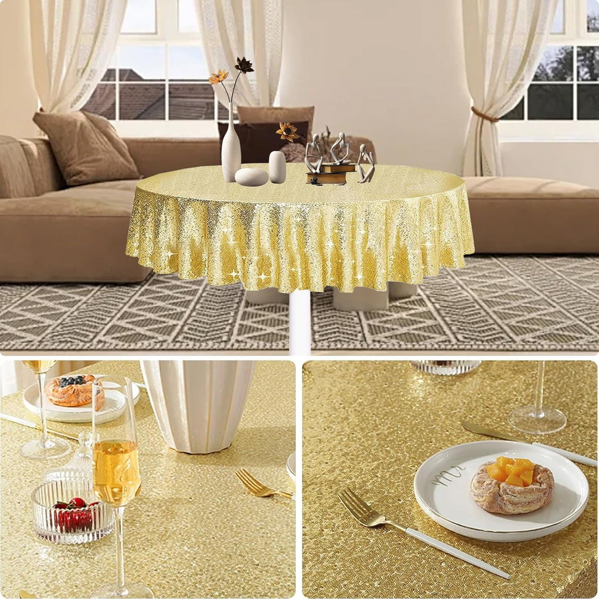 6 Pcs Gold Sequin Tablecloth 50 Inch Gold Round Tablecloth Overlay Round Table Cloth Golden Glitter