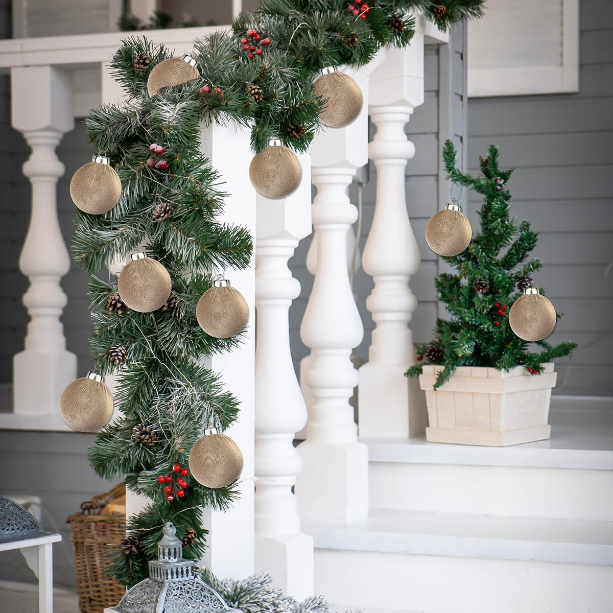 Brown Velvet Christmas Ornaments for Tree 15 PCS, Big Neutral Flocked Christmas Balls Ornaments