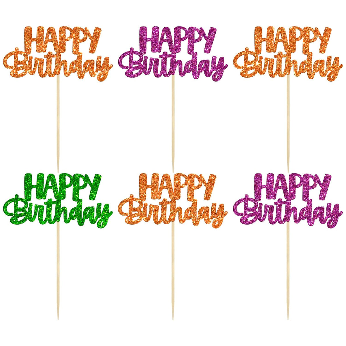 Gyufise 24Pcs Happy Birthday Cupcake Toppers Glitter Birthday Cupcake Food Picks for Celebrating