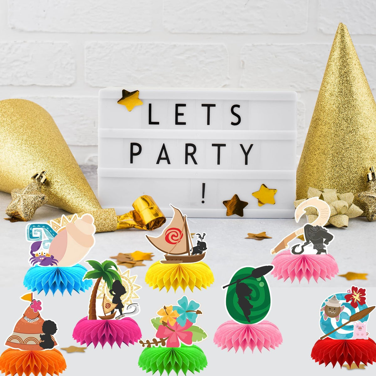 8Pcs Tropical Hawaiian Birthday Party Supplies, Tropical Luau Summer Honeycomb Centerpieces Cartoon