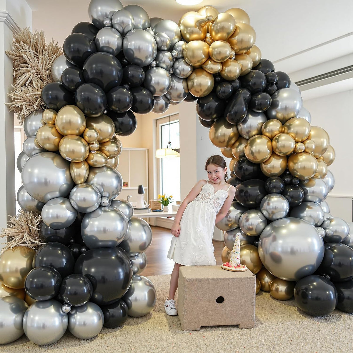 412Pcs Black Gold Silver Balloons Garland Arch Kit,18 12 10 5 Inch Different Size Latex Balloons