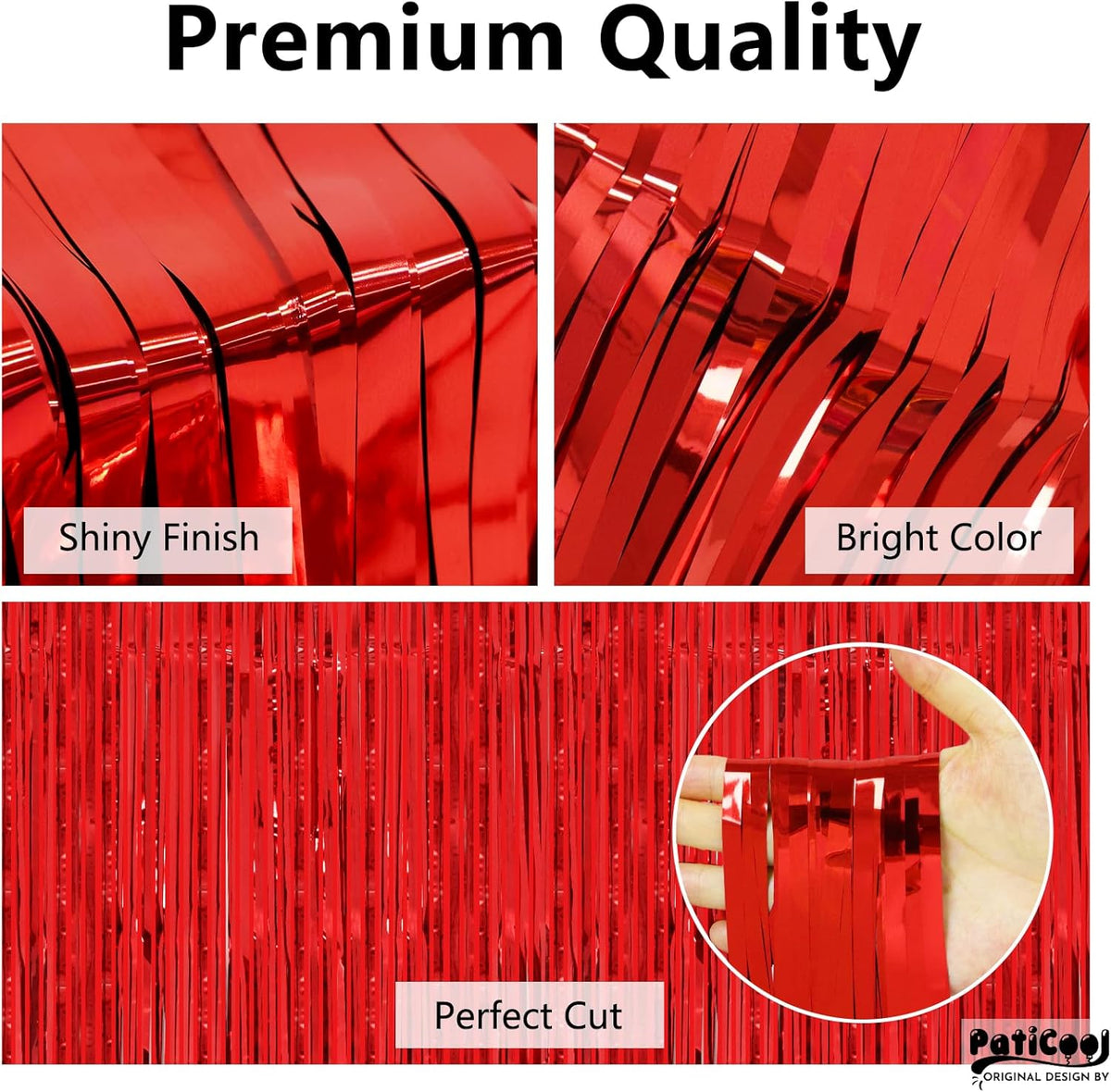 Red Streamers Party Decorations - Thicken 2 Pack 3.2 x 8.2 FT - Tinsel Foil Fringe Curtains Party