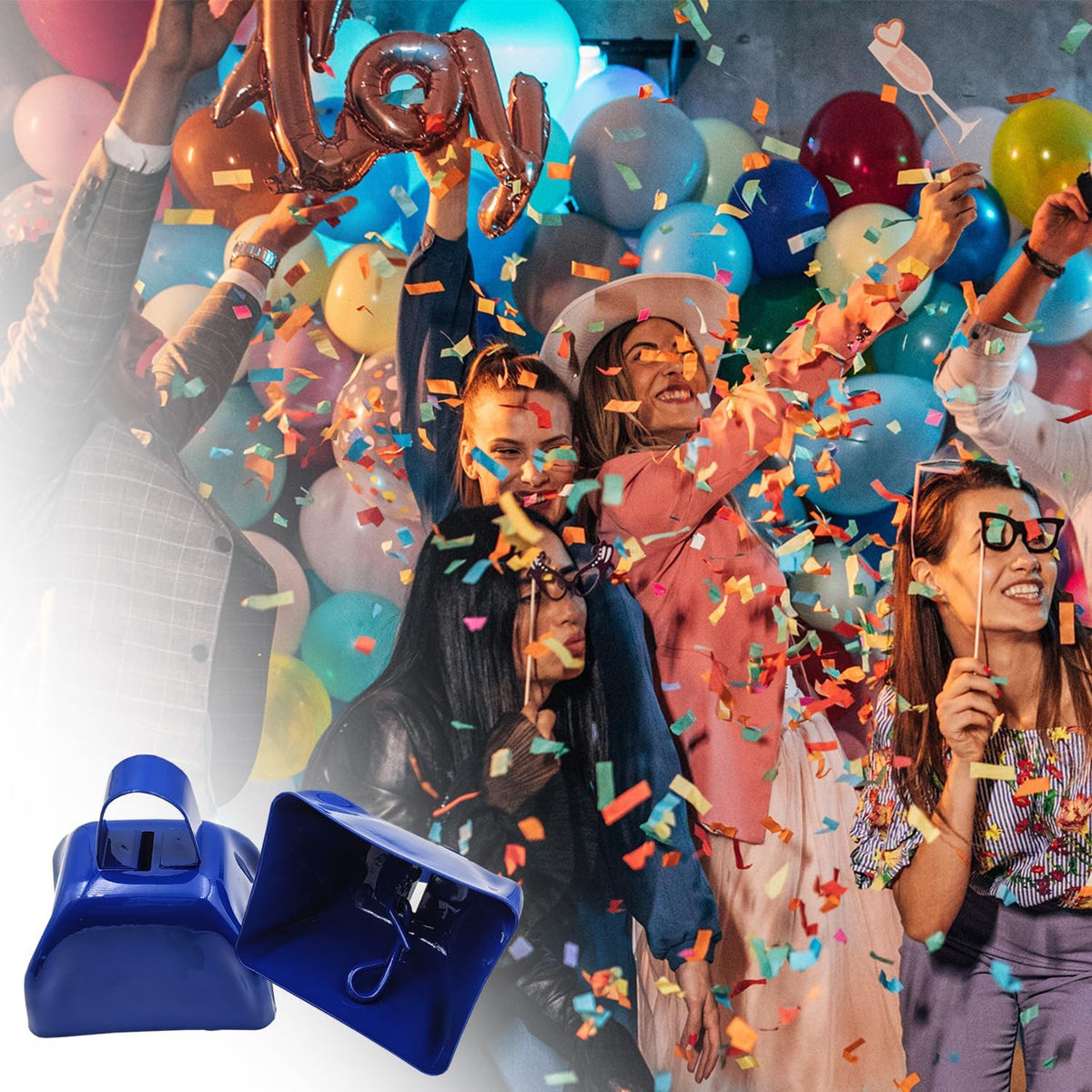 Metal Cow Bell Noise Maker - 3 Inch Pack of 4 - Small Loud Metal Cowbell Noisemaker with Handle