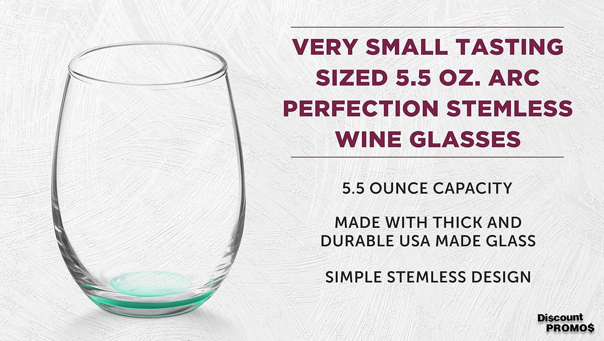DISCOUNT PROMOS Stemless Wine Glasses by ARC 5.5 oz. Set of 12, Bulk Pack - Perfect for Hotel, Bar