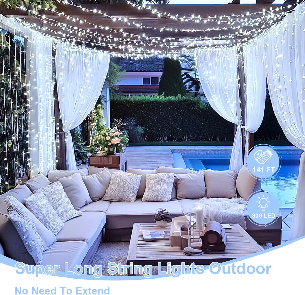 JMEXSUSS 800 LED White Christmas String Lights Outdoor, String Twinkle Lights Clear Wire Plug in