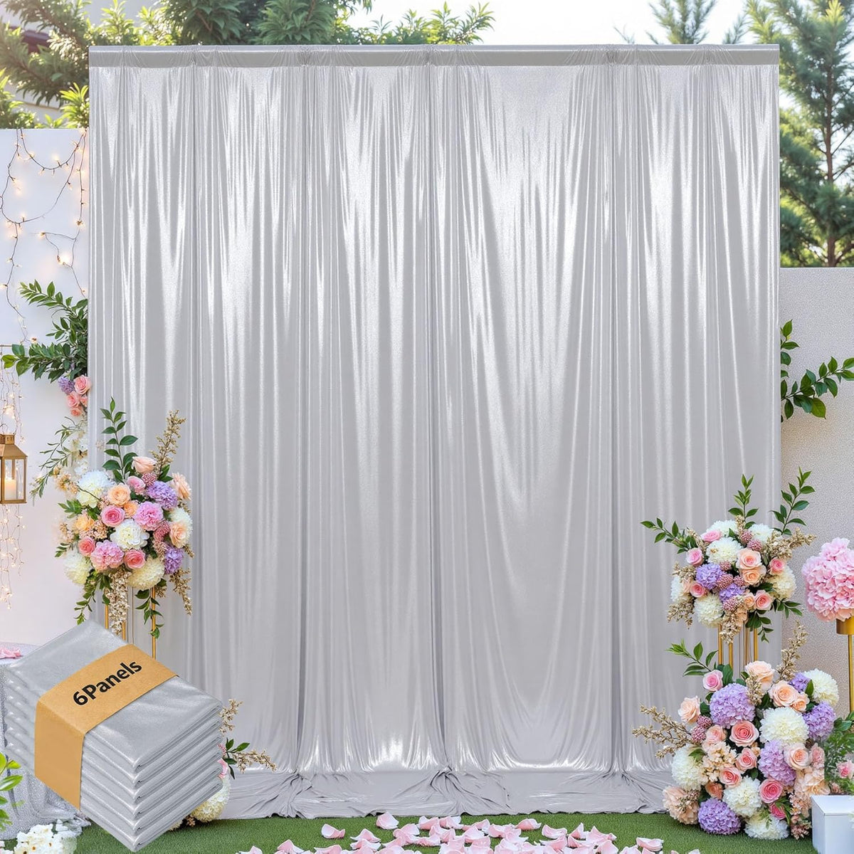 leegleri 30x10ft Thick Silver Glitter Backdrop Curtain Panels for Parties, Wrinkle Free Sequin