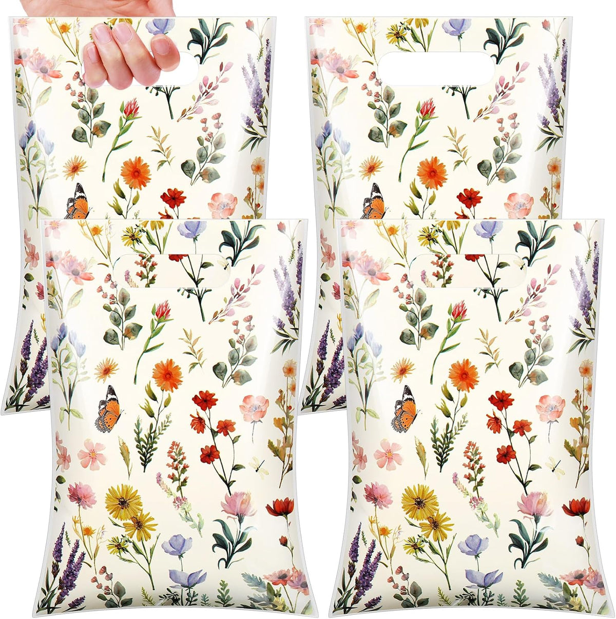 100 Pcs Wildfloral Gift Bags Vintage Wildflower Party Favor Bag with Handle Wildfloral Plastic