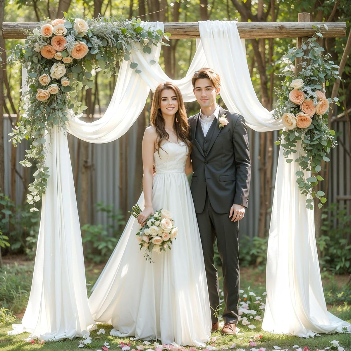 PARTISKY Wedding Arch Draping Fabric,1 Panel 18FT White Drapes Chiffon Fabric Drapery Decorations