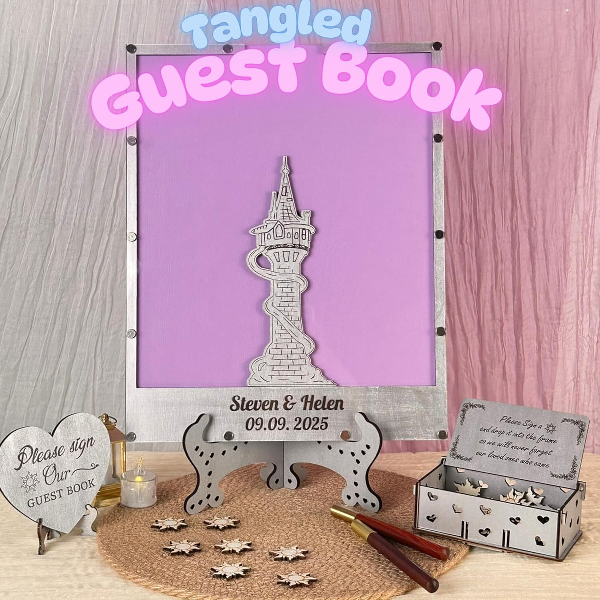 Tangled Guest Book for Wedding | Silver Princess Tower Guest Book Alternative | Fairytale Wedding