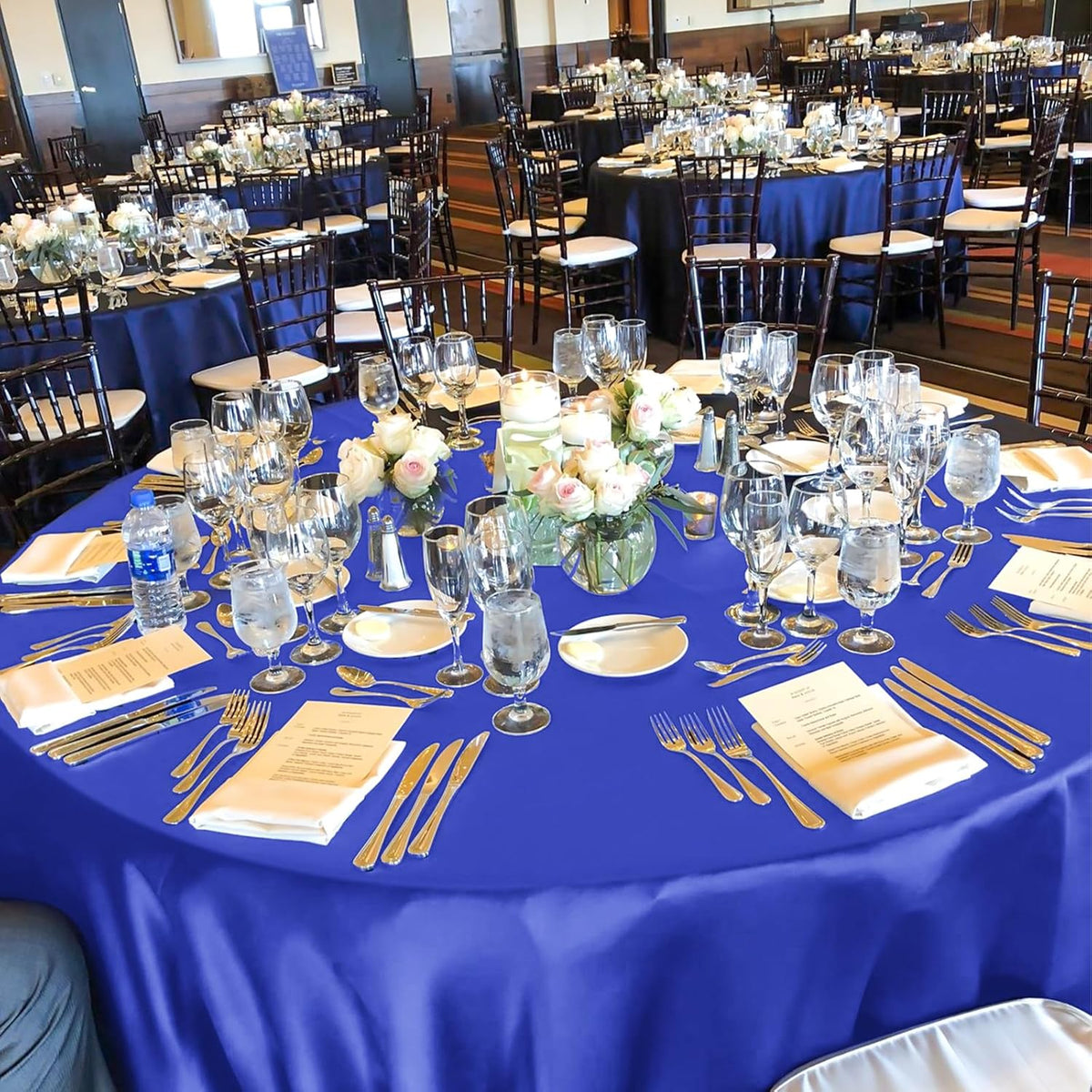fani 6 Pack 120 Inch Royal Blue Satin Tablecloth - Silky Round Tablecloth Overlay Smooth Fabric