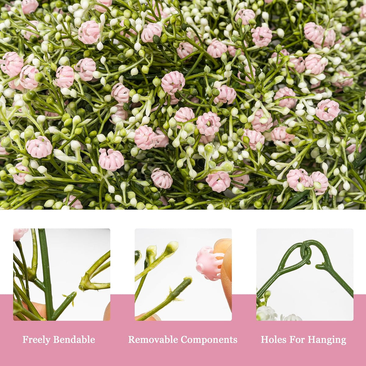 2 Pcs 5.8ft Artificial Baby Breath Flower Vines, Babys Breath Artificial Flowers Real Touch Faux