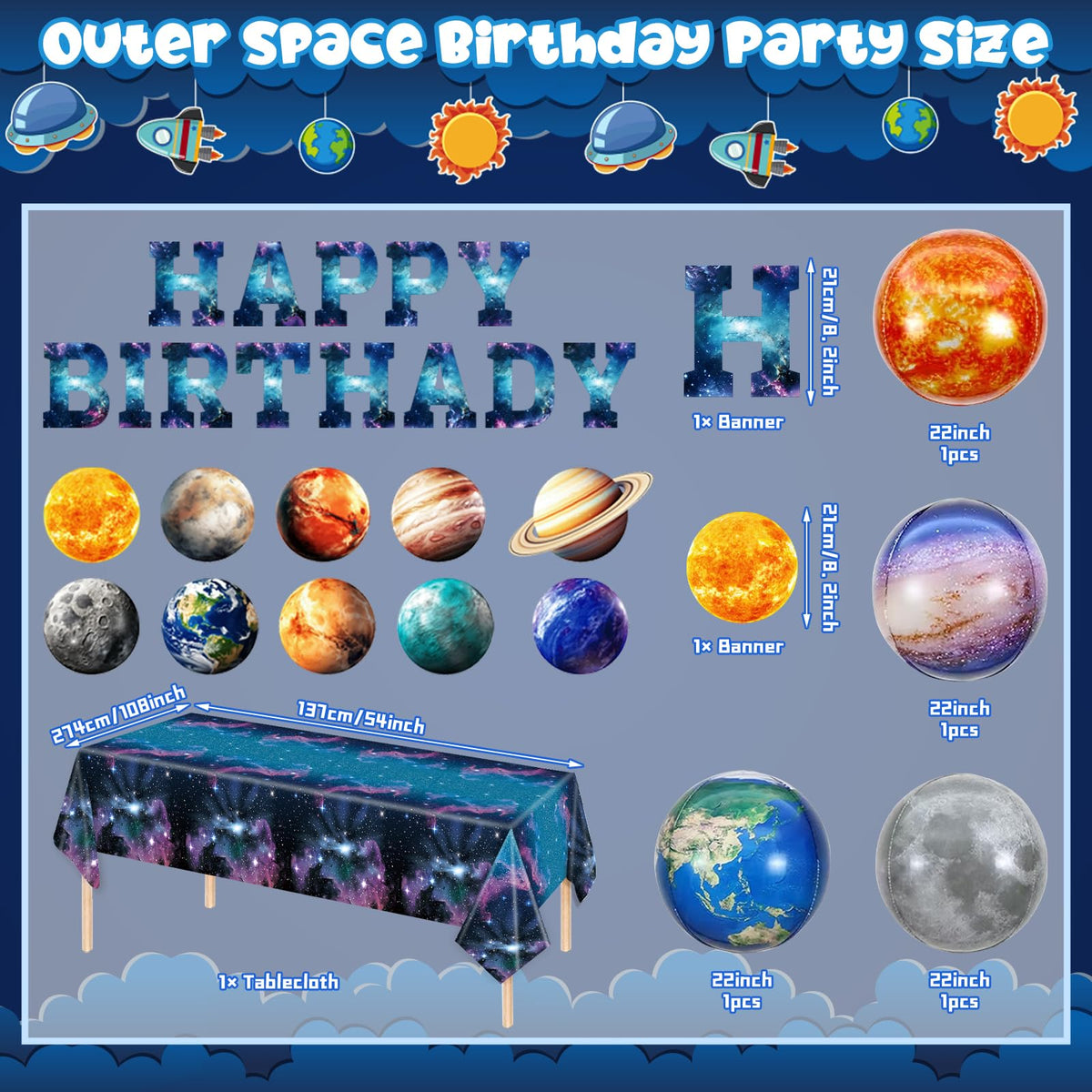182pcs Outer Space Birthday Party Birthday Supplies Space Plates Napkins