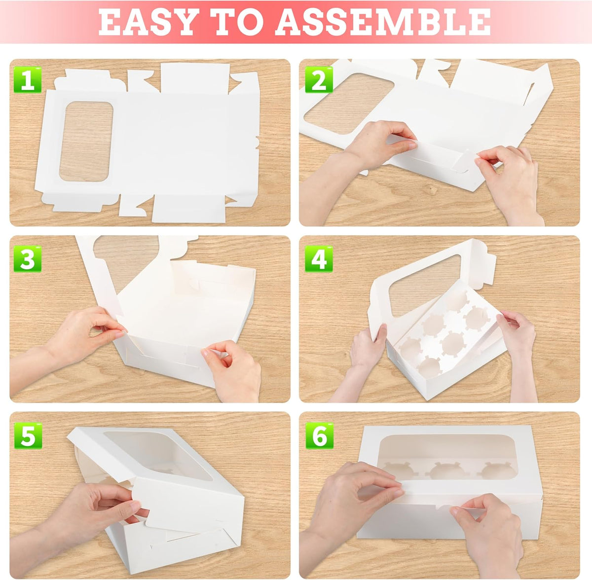 White Cupcake Boxes Holds 6 Standard Cupcake Container,50 Packs,Pastry and