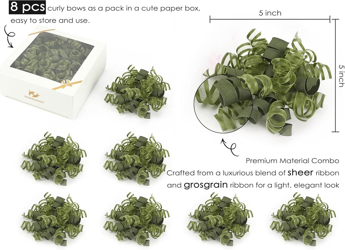 HUIHUANG Green Bows for Gift Wrapping Christmas Gift Bow 5 inch x 8 Counts Moss Green Self-Adhesive