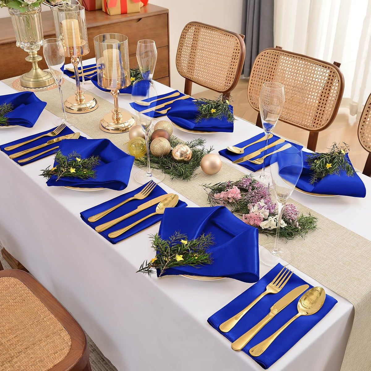 12 Pieces Royal Blue Satin Napkins, 17" x 17" Square Table Napkins, Silky Soft Smooth Washable