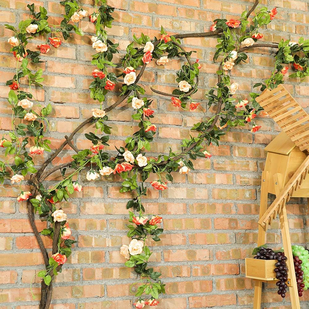 JUSTOYOU 2 Pack (15.8FT) Fake Rose Garland, Artificial Rose Vines Flowers Hanging Silk Rose Vine