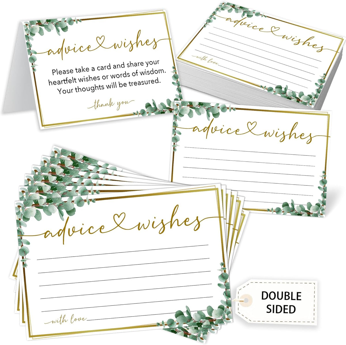 50 Advice and Wishes Cards, Double Sided Fill-In Advice Cards For Bridal, Wedding, Graduate Party