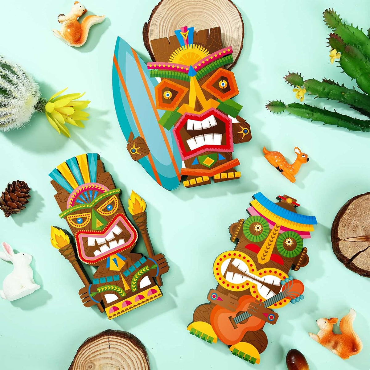 Blulu 3 Pcs Tiki Party Decor Hawaiian Luau Party Decorations Tropical Aloha Wooden Bar Table Sign