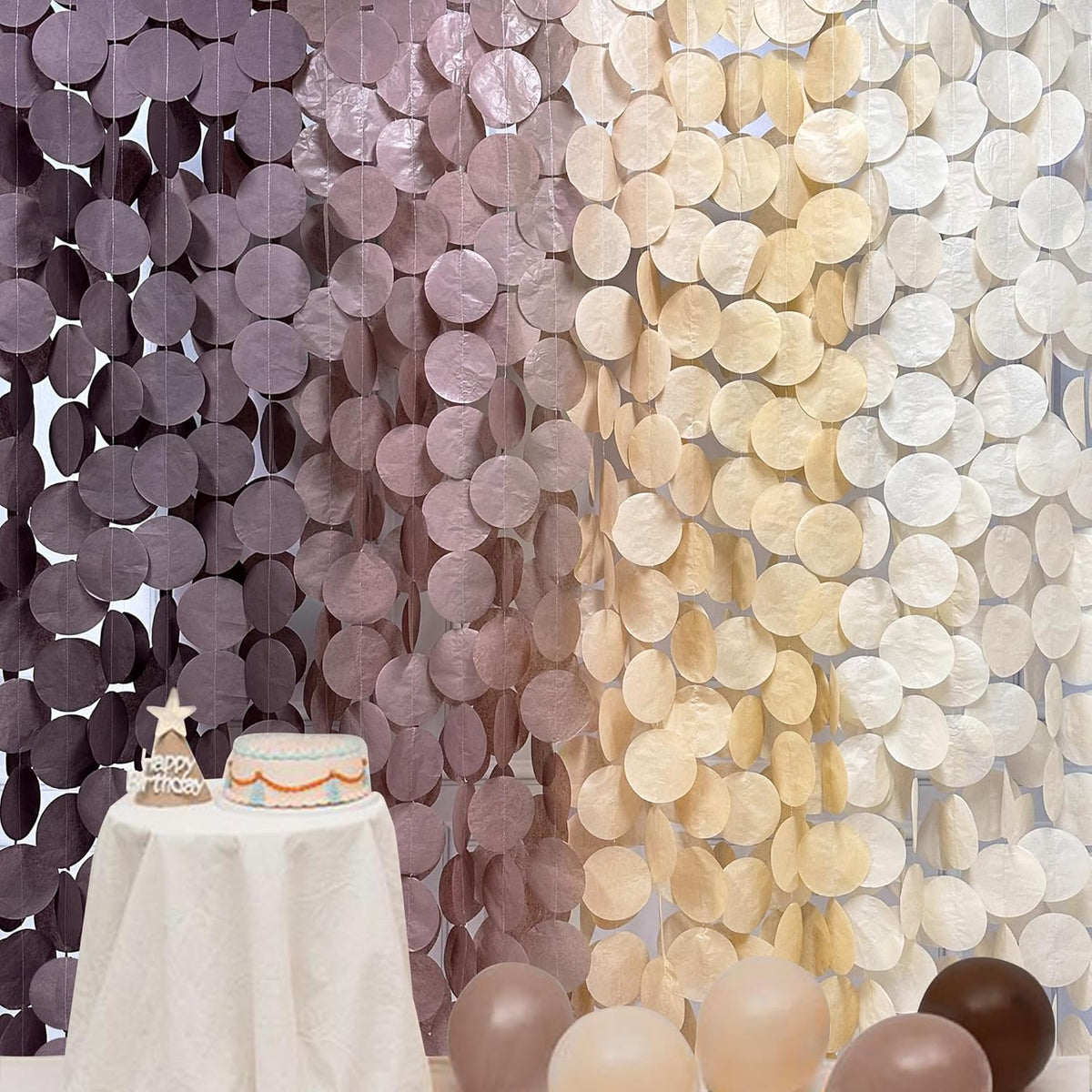 205Ft Brown Party Decorations Ombre Cream Tan Brown Boho Circle Dots Backdrop Streamer Tissue Paper