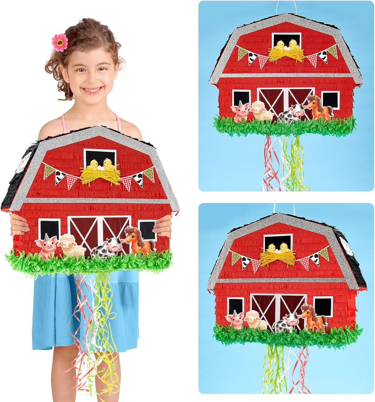 WERNNSAI Red Farm Animal Piñata - Farm Baby Shower Decorations Animal Pinata Party Game for Kids