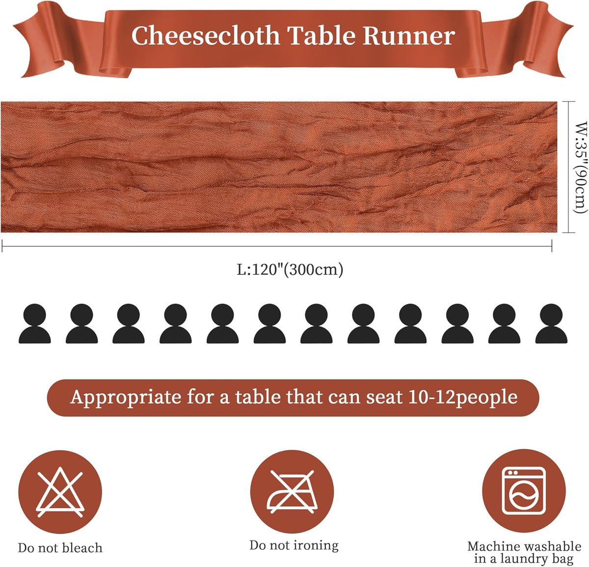 12 Pack Terracotta Cheesecloth Table Runner 10FT Long Boho Gauze Table Runner Rustic Sheer Runner
