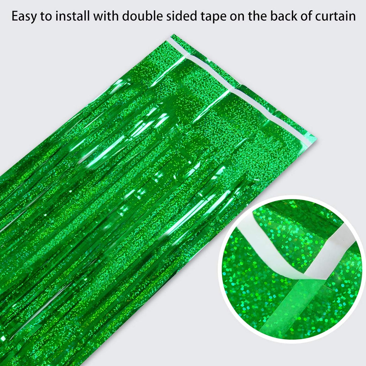 Melsan Foil Curtain Backdrop, 2 Pack 3.2 ft x 8.2 ft Tinsel Foil Fringe Curtains, Sparkle Metallic