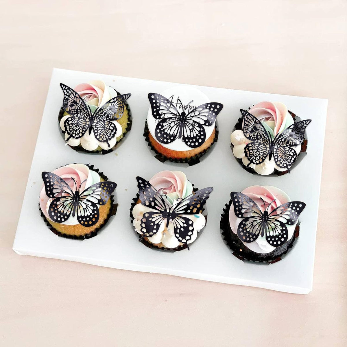 Gyufise 36 Pack Black Laser 3D Butterfly Cupcake Toppers Hollow Cake Decorations for Birthday