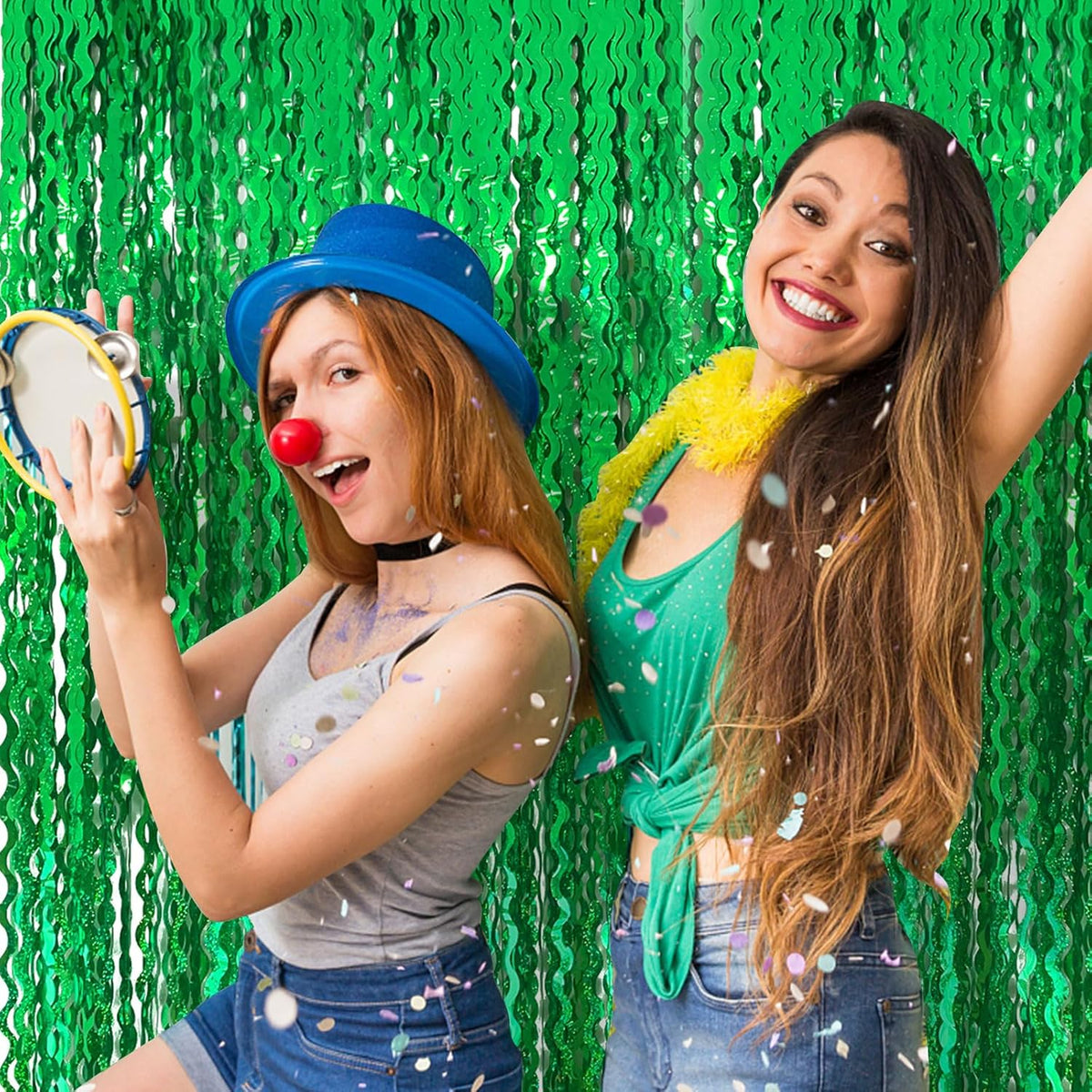 Tinsel Foil Fringe Curtains Wavy Backdrop for Parties Sparkle Metallic Wavy Foil Fringe Backdrop