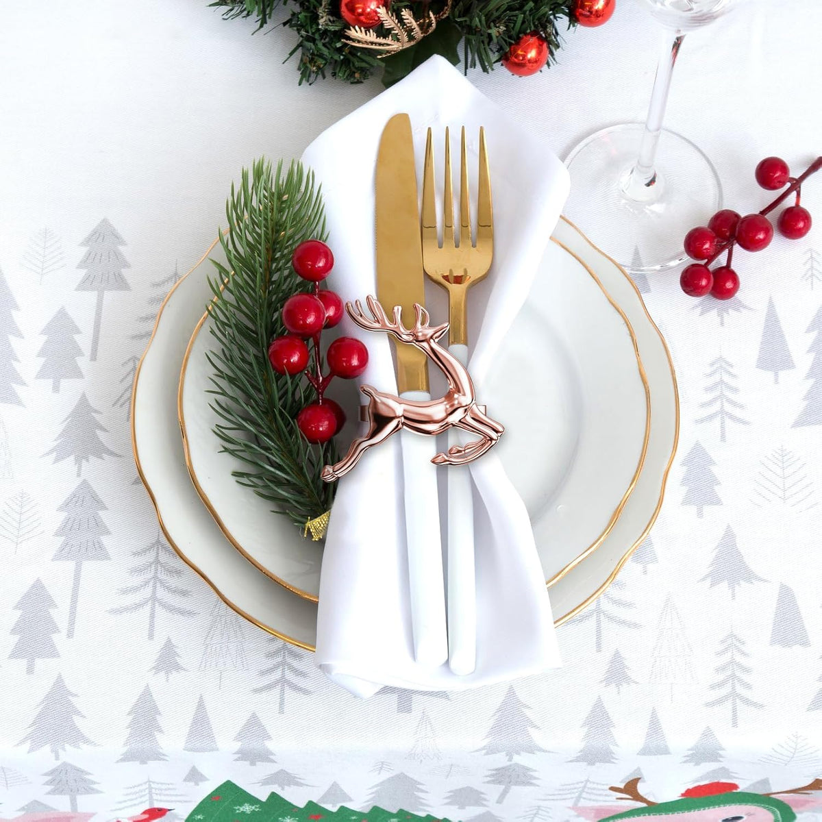 ZeeDix Set of 8 Rose Gold Elk Chic Napkin Rings for Christmas Dinning Table Setting-Wedding