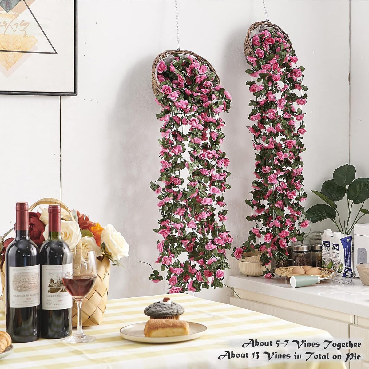 6 Pcs x 8.2 ft Flower Garland Artificial Rose Vine Flowers with Green Leaves Hanging Fake Roses
