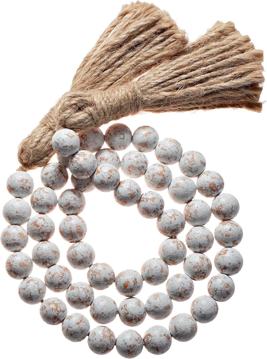 Farmhouse Wood Bead Garland Home Decor, Natural Wooden Garland for Tiered Tray, Decorative Tassel