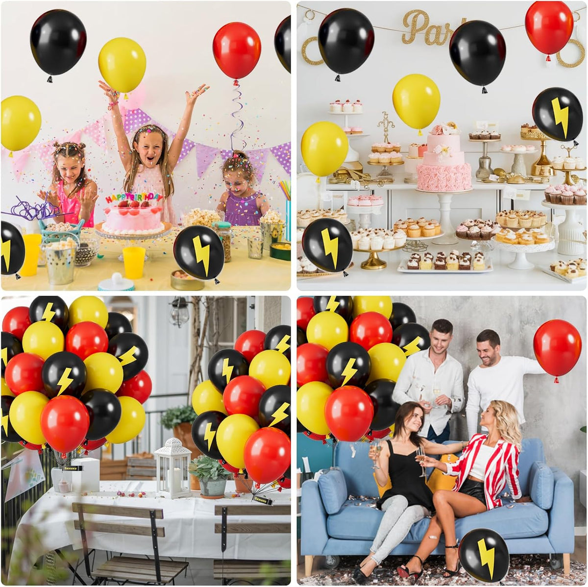 Red Yellow and Black Balloons, 12 Inch Lightning Print Balloons, Yellow Red Black Lightning Printed