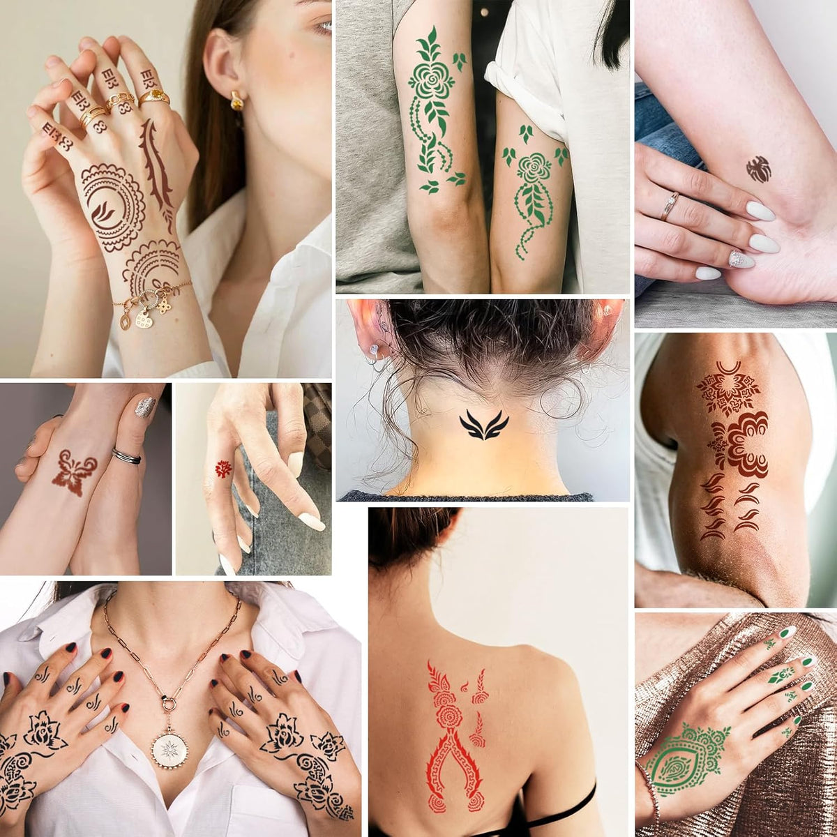 Temporary Tattoos Stencils Kit,Temporary Tattoos Kit - 8 Pcs 4 Color(Brown,Black,Cherry red,Green)