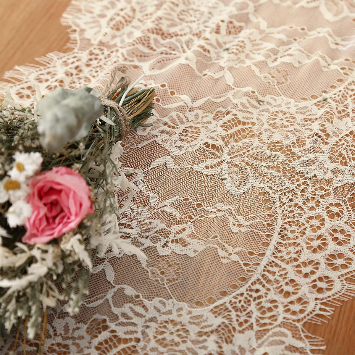 Lace Table Runner 6 Packs Ivory Table Fabric Embroidered Boho Table Runners for Party Wedding
