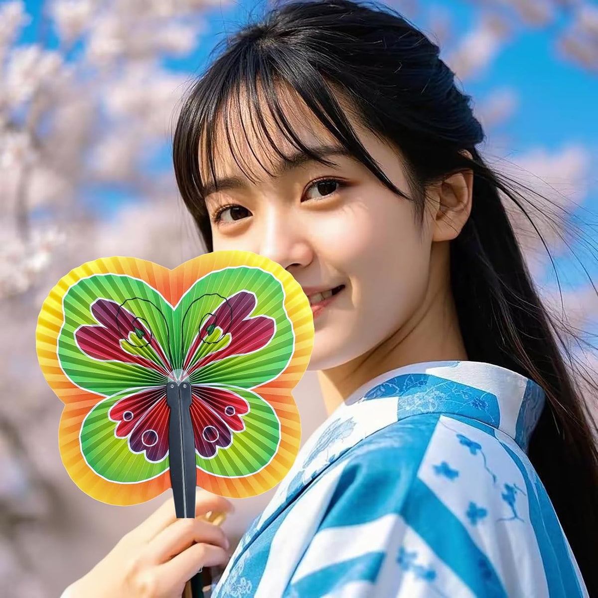 12 Pieces Folding Hand Paper Fans Handheld,Butterfly Decorations Accordion Fans Bulk for Festival