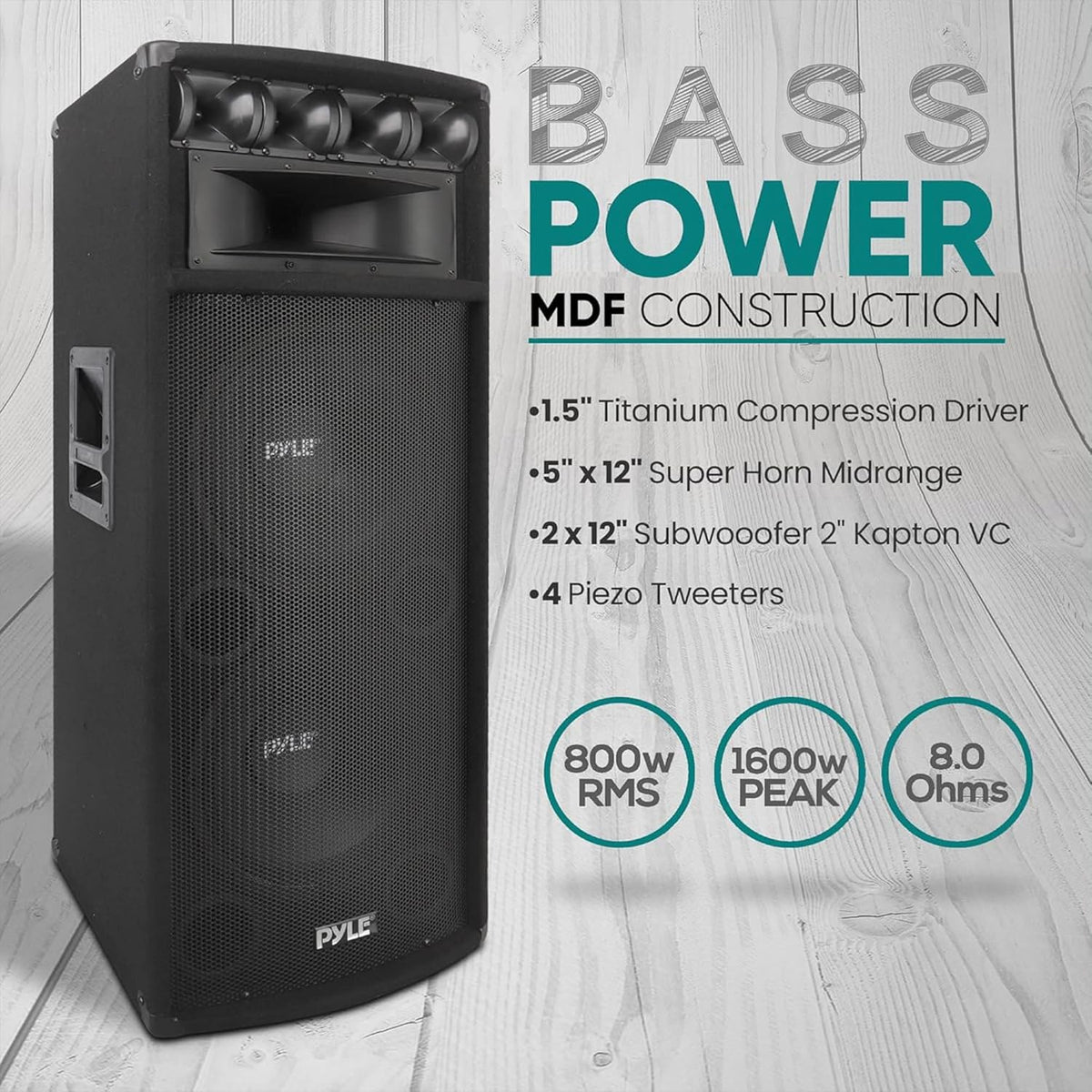 Pyle Portable Cabinet PA Speaker System - 1600 Watt Outdoor Stereo Sound Speakers w/ Dual 12"
