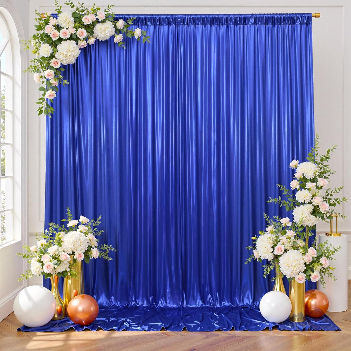 gogoparti 10x10FT Sapphire Blue Sequin Backdrop Curtain - 2 Panels of 5x10FT Wrinkle-Free Glitter