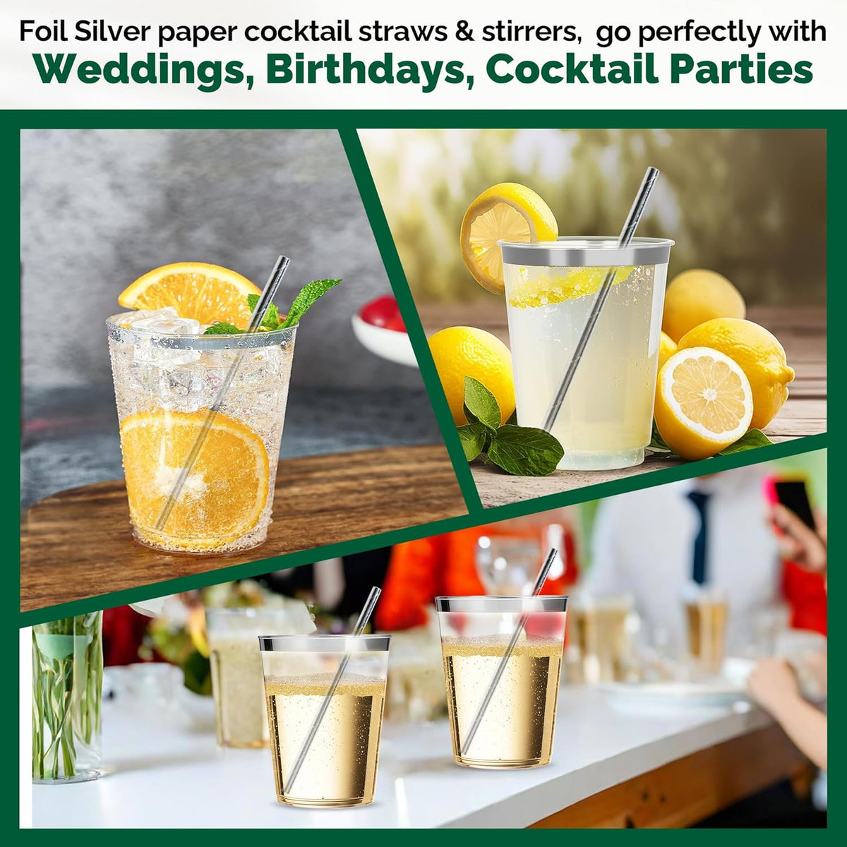 Chunsapk 5.75 inch Disposable Short Silver Paper Cocktail Straws, Stirring Straws 500 Counts - for