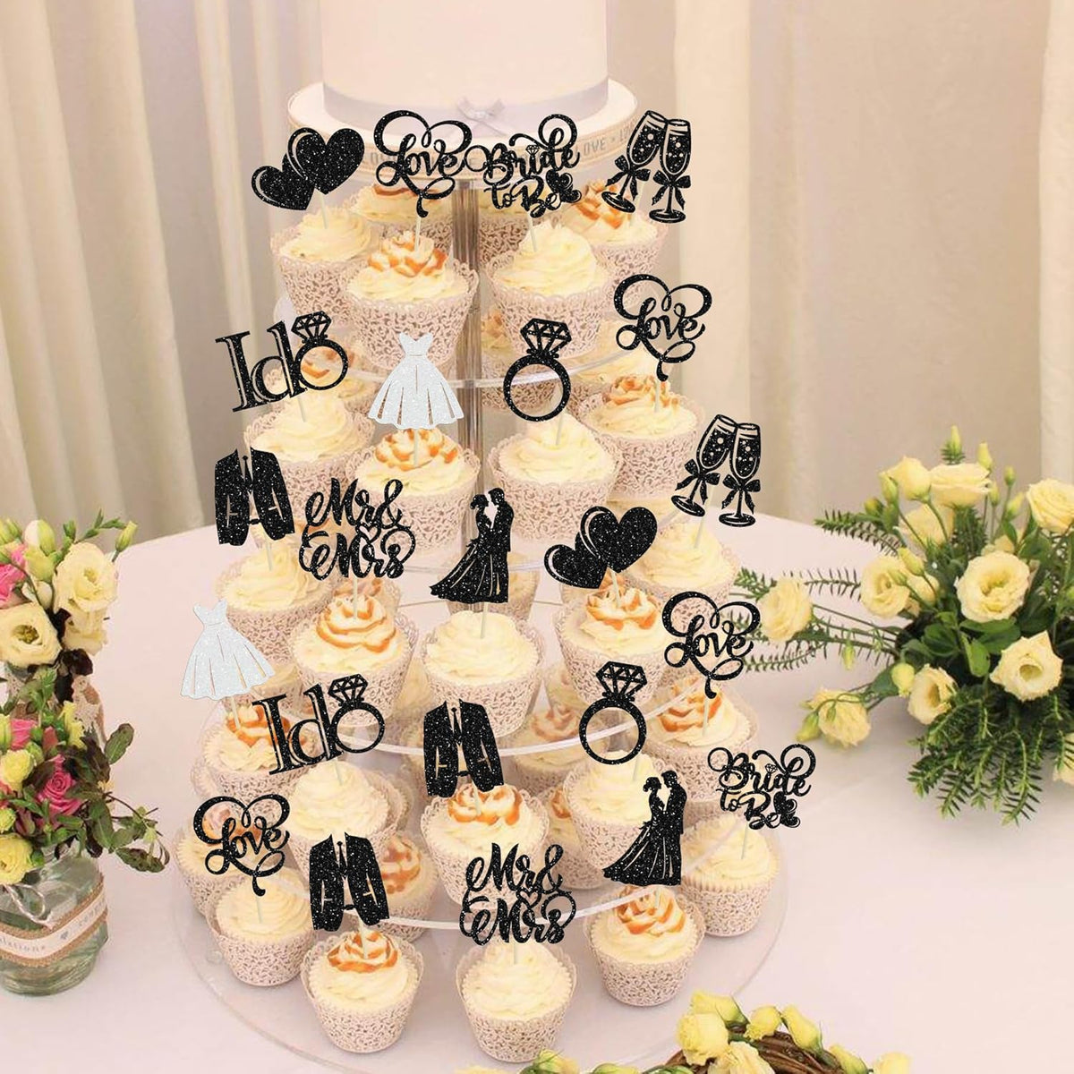 Gyufise 30Pcs Bride to Be Cupcake Toppers Glitter Diamond Ring I Do Love Cupcake Picks Miss to Mrs
