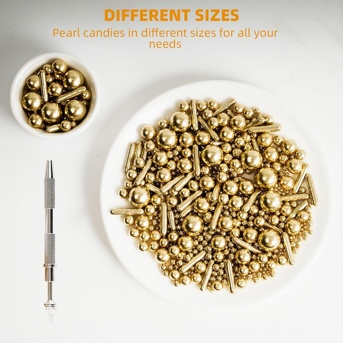 Kasvan Gold Mix Sugar Sprinkles - Edible Candy Pearls with 4-Claw Sprinkle Pen,118g/4.16 Oz, Gift