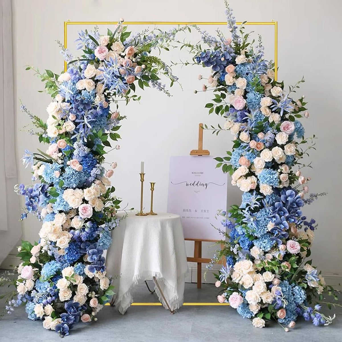 Metal Wedding Arch Backdrop Stand 6.6x5 FT Gold Square Balloon Arch Frame for Wedding, Birthday