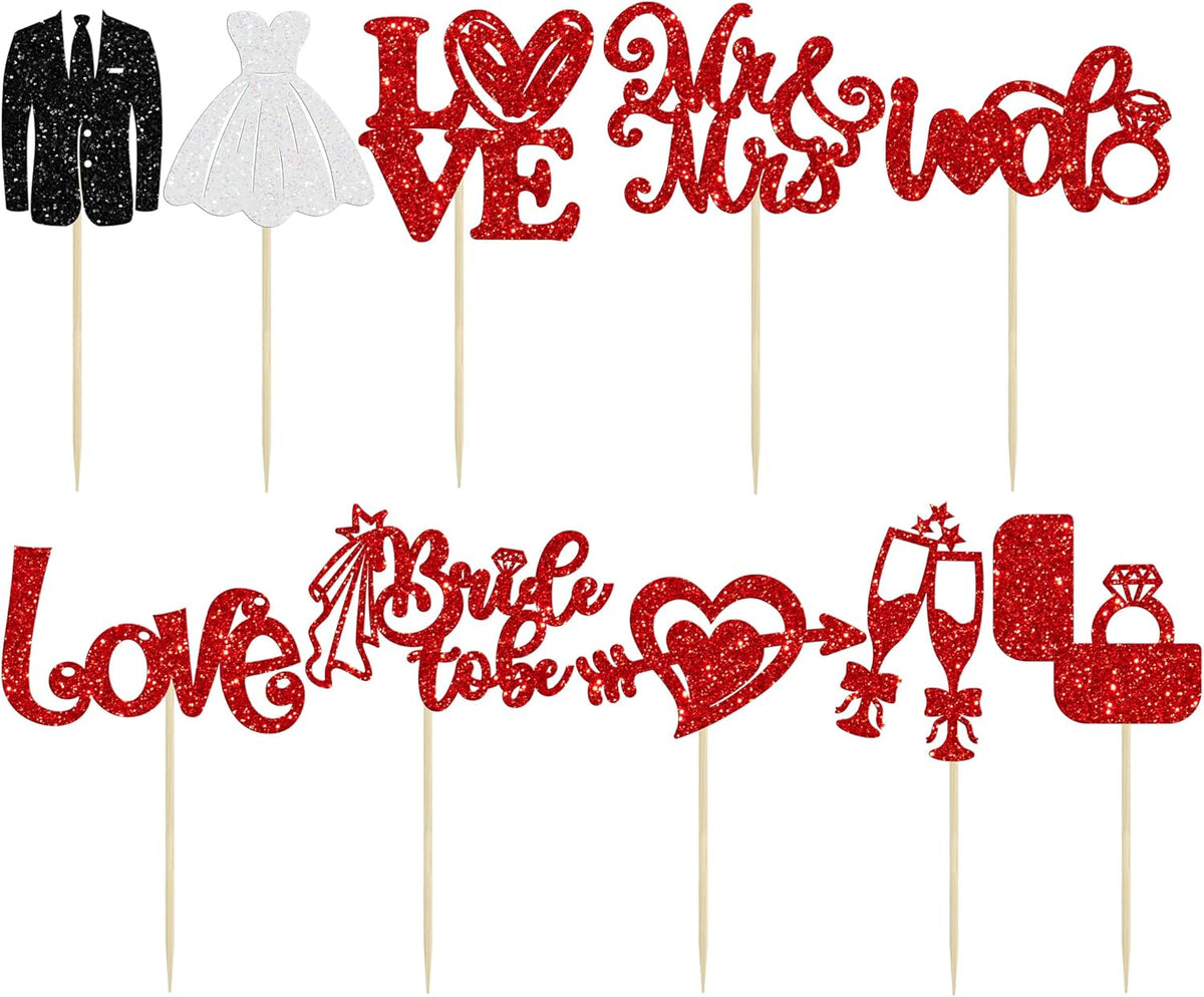Ephlyn 30Pcs Bride to be Cupcake Toppers Glitter Wedding Cake Topper Decorations I Do Love Heart