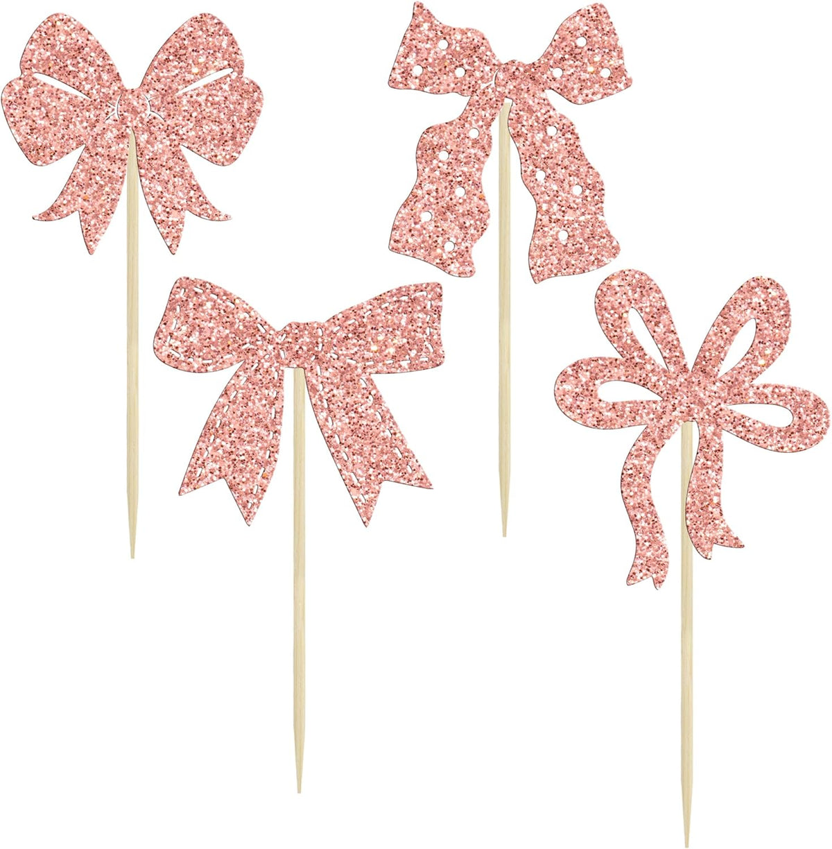 Ephlyn 24Pcs Bow Cupcake Toppers Bow Birthday Cake Topper Girls Birthday Party Decorations Bowknot
