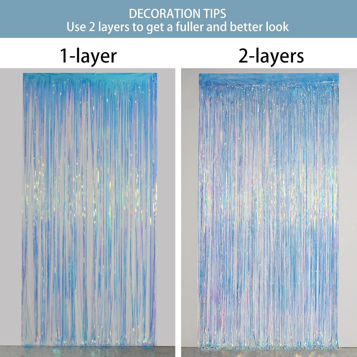 Melsan Iridescent Foil Fringe Backdrops Party Decorations - 2 Pack 3.2 x 6.5 ft Metallic Tinsel