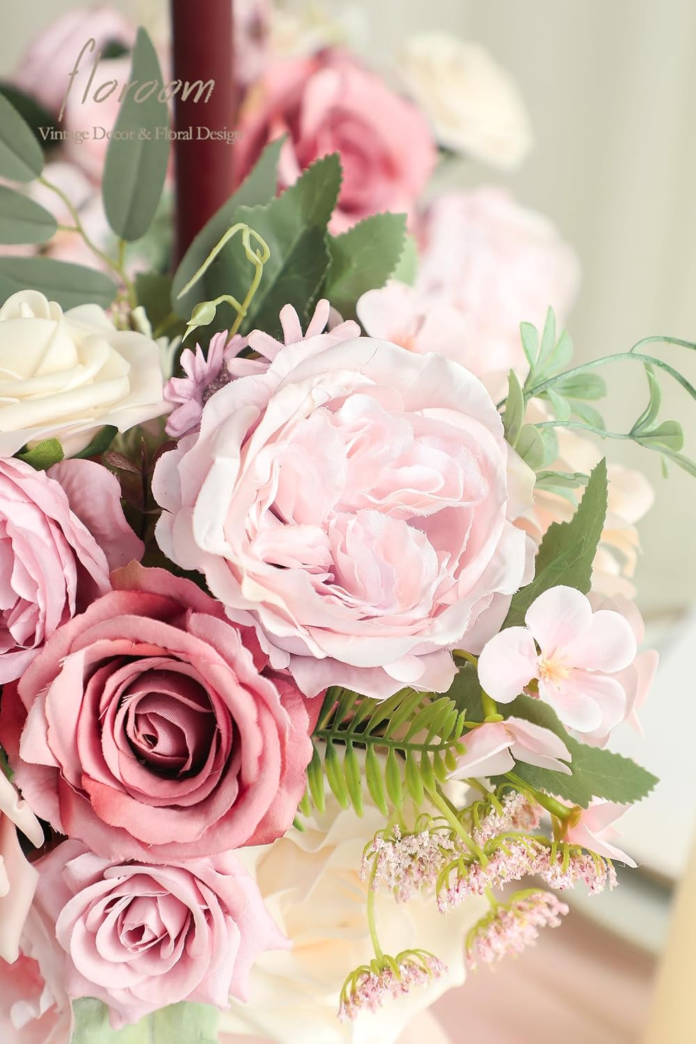 Floroom Dusty Rose Cream Artificial Flowers Fake Roses Peonies and Greenery Combo Box Set for DIY