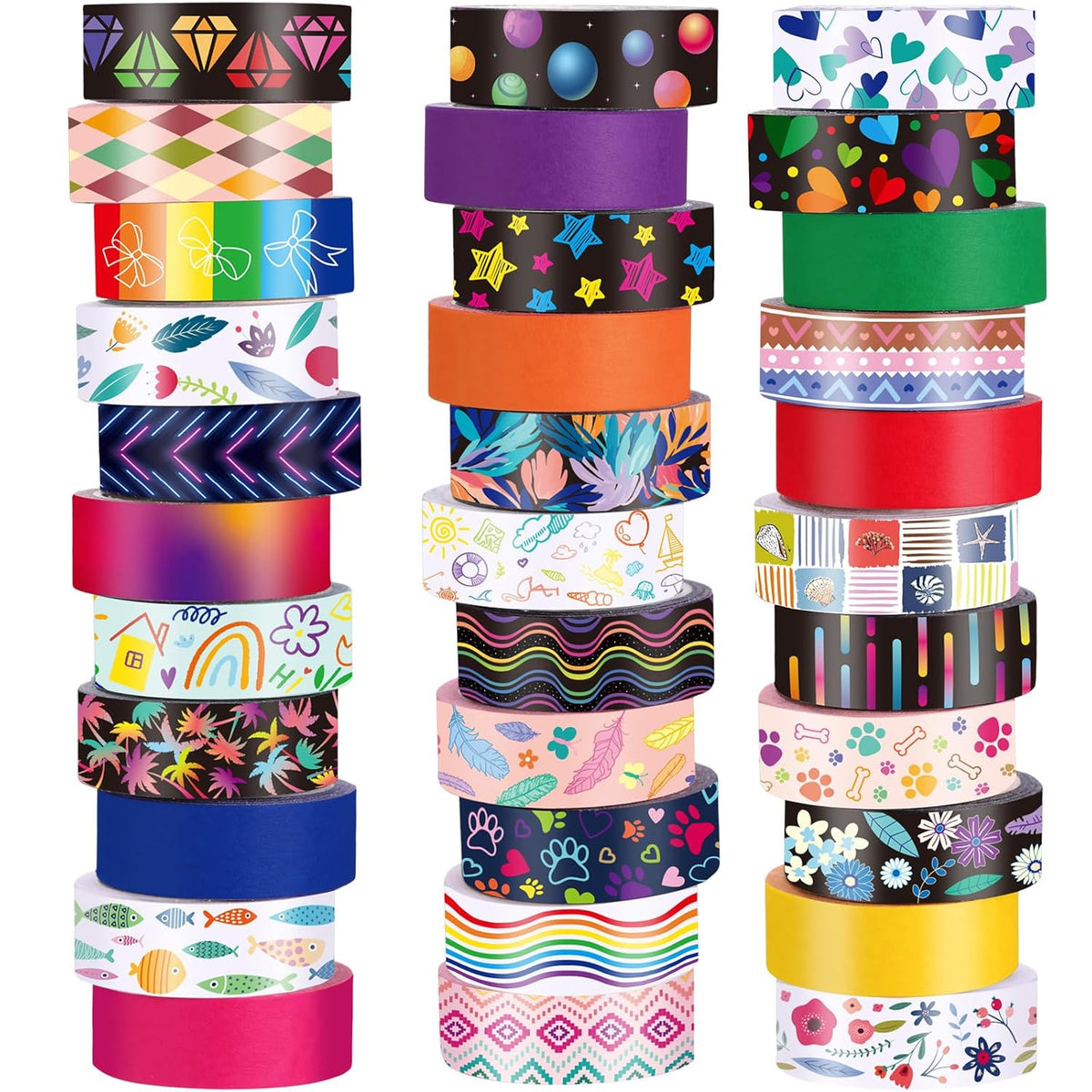 TaoBary 33 Rolls Holiday Plaid Washi Tape, 15 mm Seasonal Washi Tape Set Bohemian Colorful Vintage