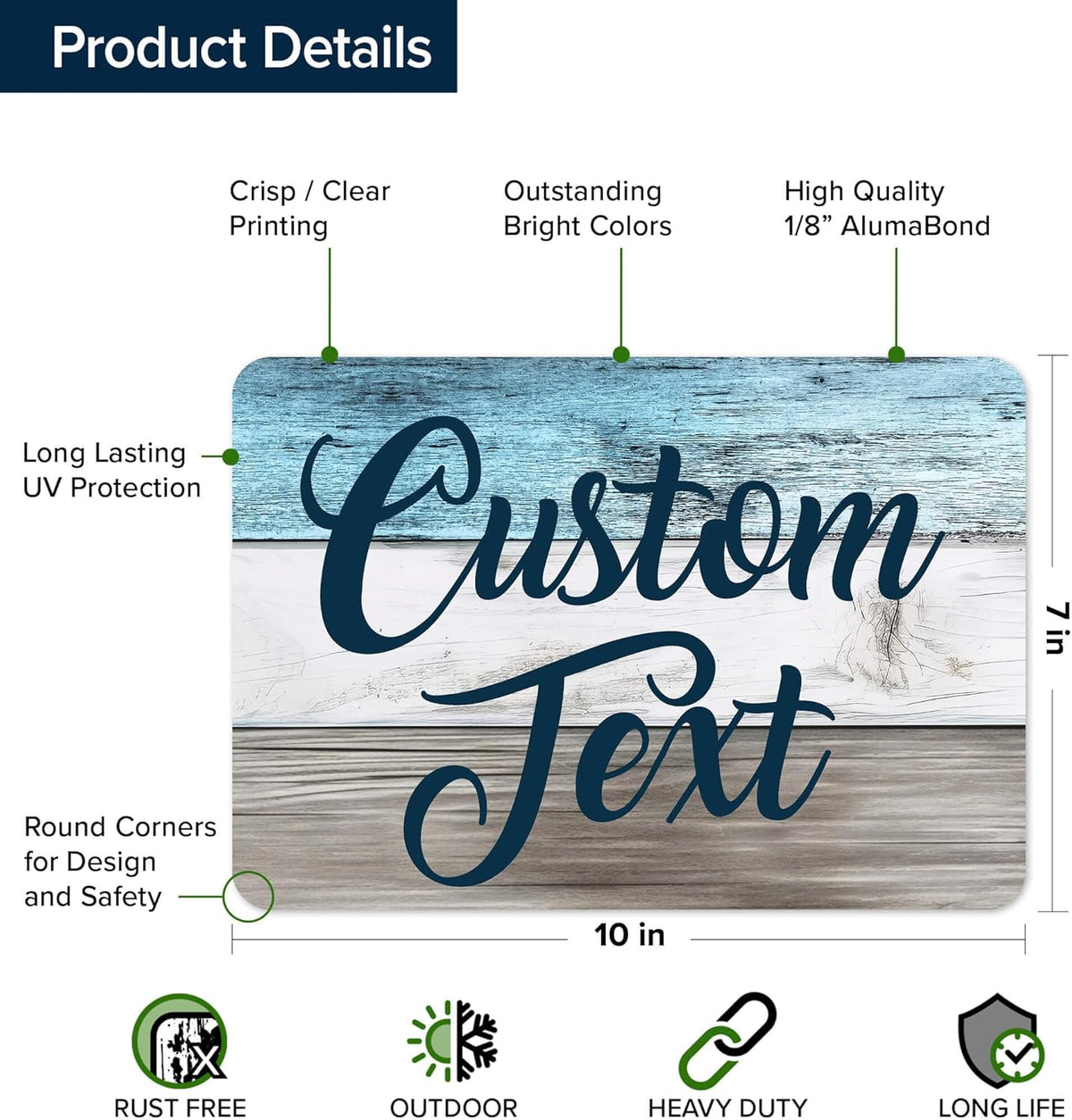 Custom Sign, Custom Street Sign, 11 Font Colors, 13 Font Styles, 4 Hole Options, 22 Sizes, 7x10