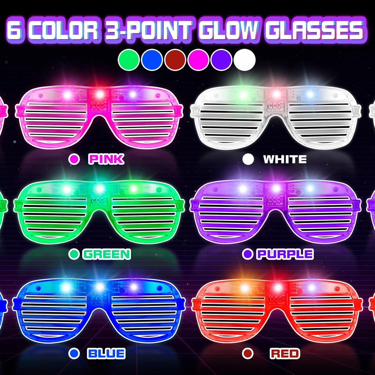 150 Pack 6 Neon Color Halloween Party Favors, Glow in The Dark Glasses for Kid Adult, LED Light Up